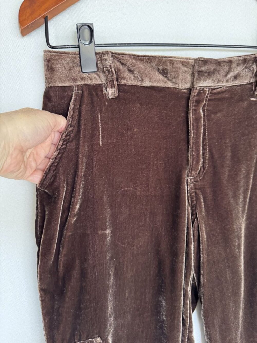 Y2k Metro 7 Chocolate Brown Crushed Velvet Mid Rise Cargo Jogger Capris Size 6 - Picture 3 of 13